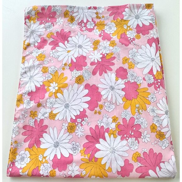 Vintage 70s flat/top sheet, orange, pink, white daisy flowers, full/double size - Picture 5 of 8